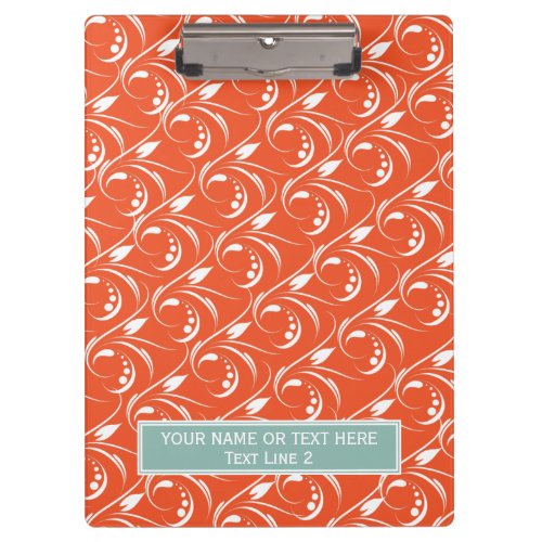 Tangerine Tango and White Abstract Flowers Pattern Clipboard