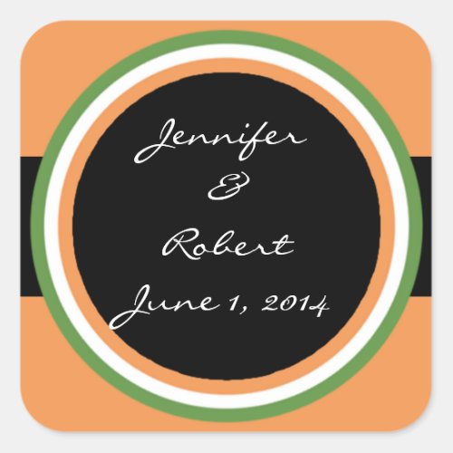 Tangerine Tango Green Circle Wedding Envelope Seal