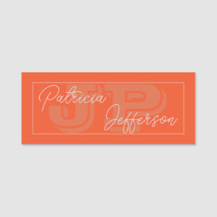 Tangerine Tango Monogrammed Handwritten Name Tag