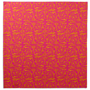 Tangerine Tango Orange and Hot Pink Vines Cloth Napkin
