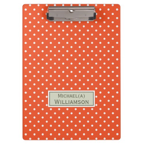 Tangerine Tango Orange  White Dots Custom Pattern Clipboard