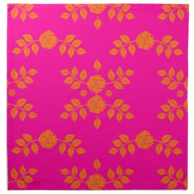 Tangerine Tango Pink and Orange Roses Pattern Napkin (Front)