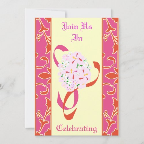 Tangerine Tango Pink Damask Wedding Invitation