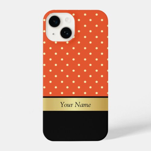 Tangerine Tango White Dots Black Gold Custom Name iPhone 14 Case