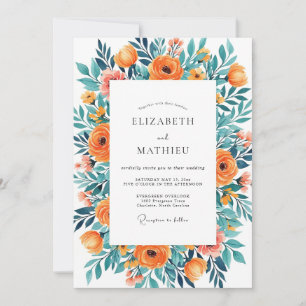 Tangerine Teal Jubilant Summer Wedding Invitation
