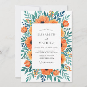Tangerine Teal Picturesque Summer Wedding Invitation