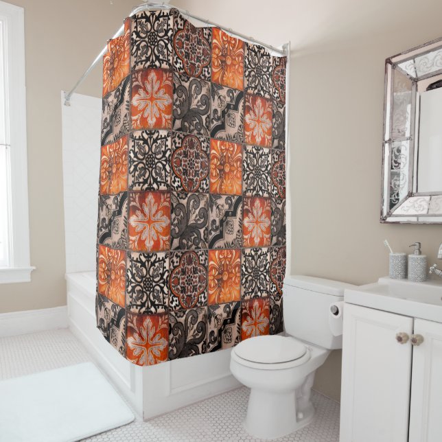 Tangerine Tile Shower Curtain (In Situ)