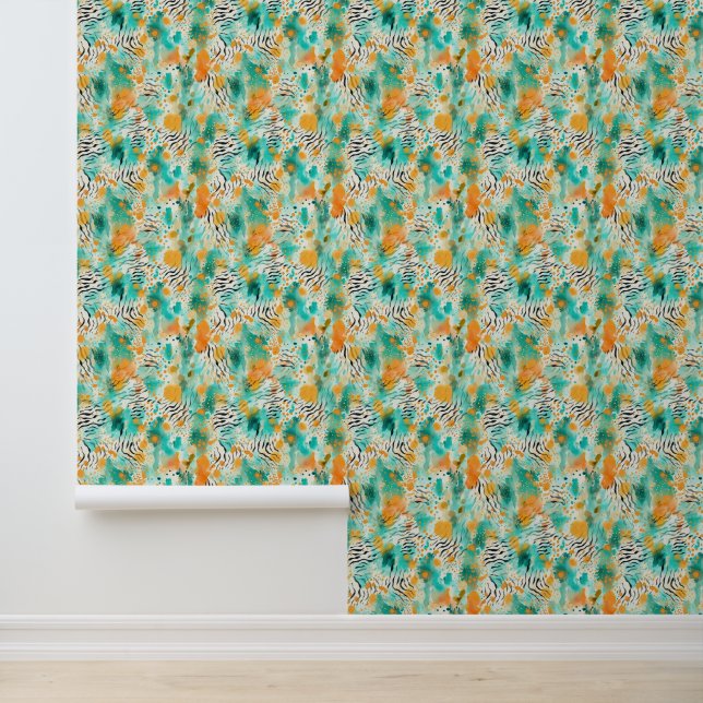 Tangerine Turquoise Teal Abstract Zebra Animal Wallpaper (Application)