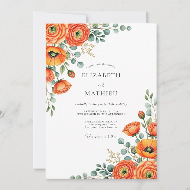 Tangerine Vibrant Autumnal Wedding Invitation (Front)