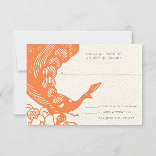 Tangerine Vintage Modern Peacock Wedding RSVP