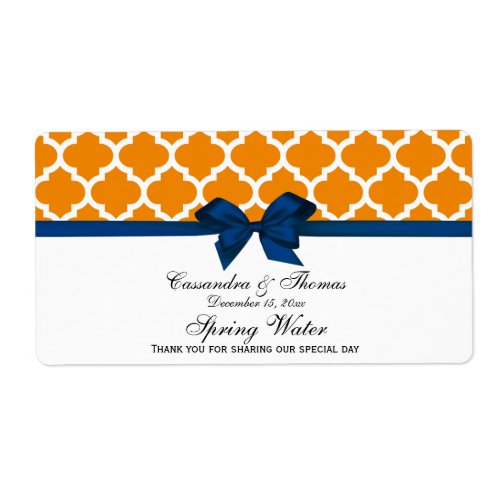 Tangerine Wht Moroccan Navy Bow Party Water Label