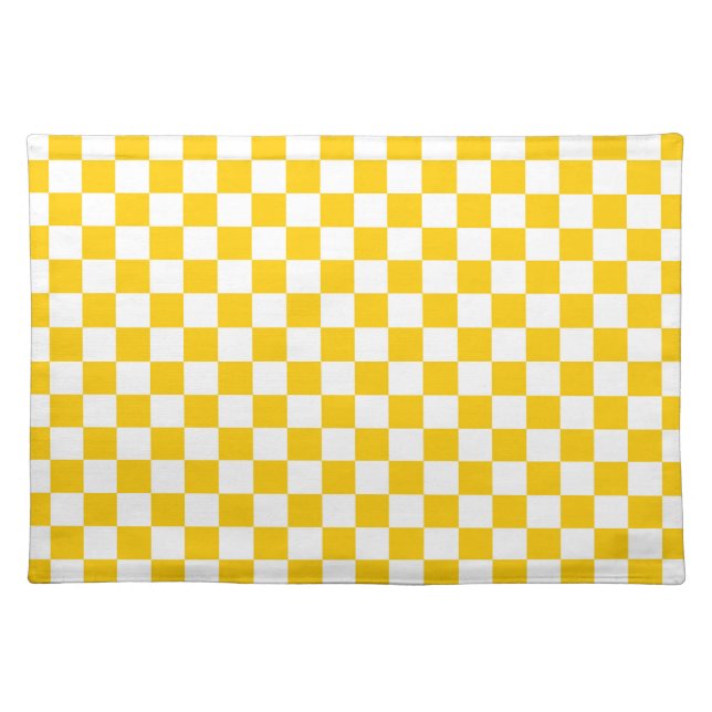 Tangerine Yellow and White Checkerboard Cloth Placemat (Front)