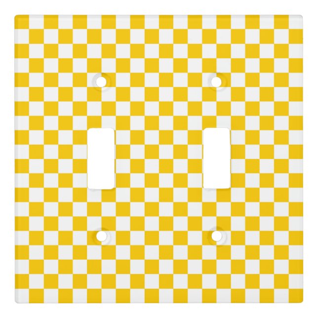 Tangerine yellow and white checkerboard light switch cover (Front)