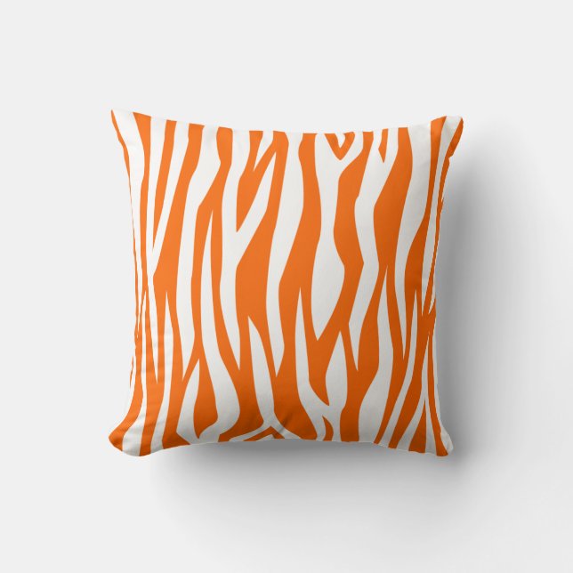 Tangerine Zebra Print Throw Pillow (Front)