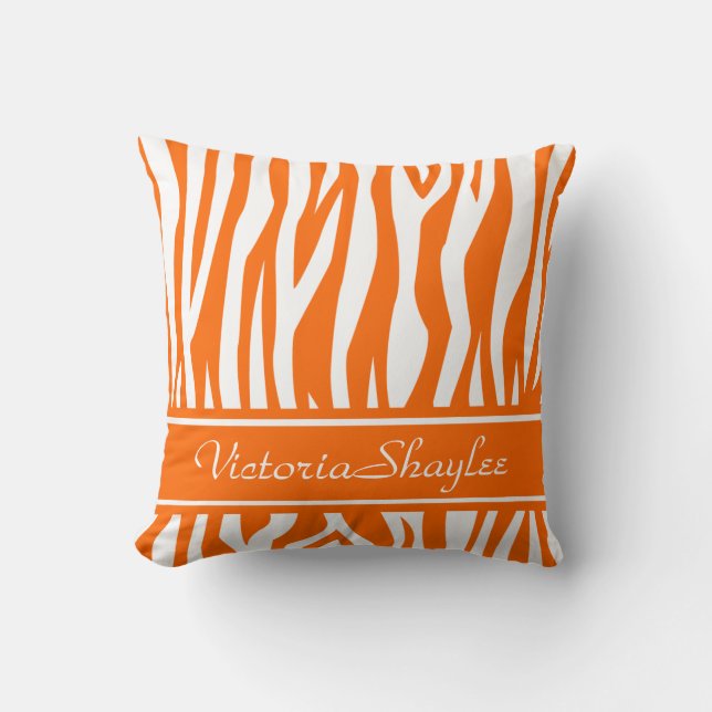 Tangerine Zebra Print with custom text Throw Pillow (Front)