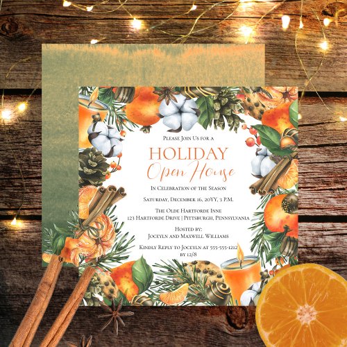 Tangerines and Pine Christmas Holiday Open House Invitation