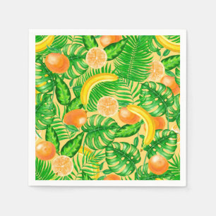 Tangerines, bananas and tropical leaves napkins
