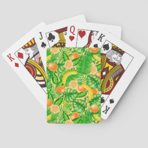 Tangerines, bananas and tropical leaves poker cards