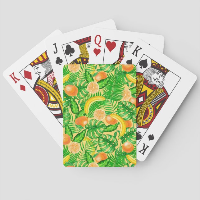 Tangerines, bananas and tropical leaves poker cards (Back)