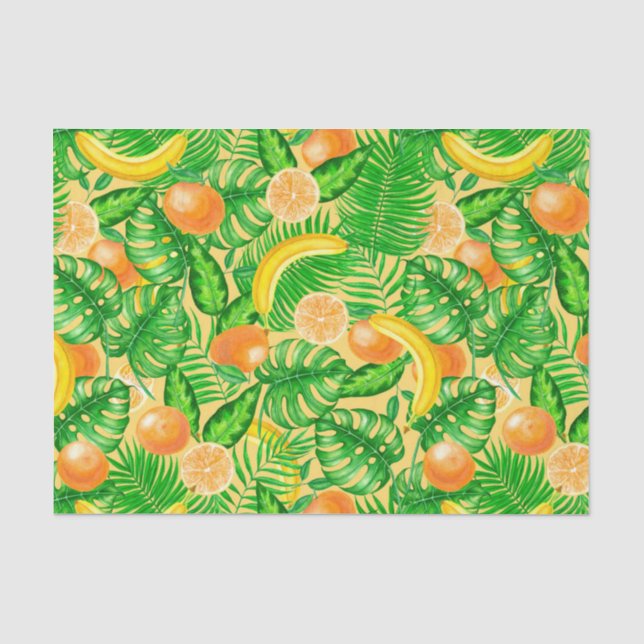 Tangerines, bananas and tropical leaves tissue paper (Front)