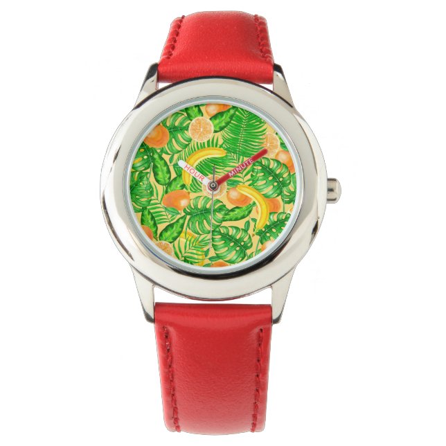 Tangerines, bananas and tropical leaves watch (Front)