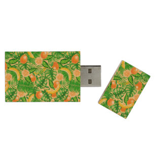 Tangerines, bananas and tropical leaves wood flash drive