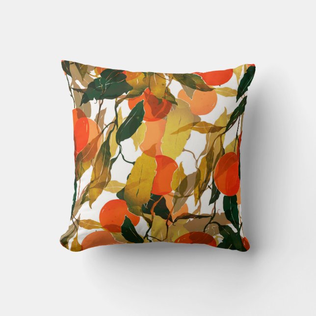 Tangerines tree: juicy seamless pattern. throw pillow (Front)