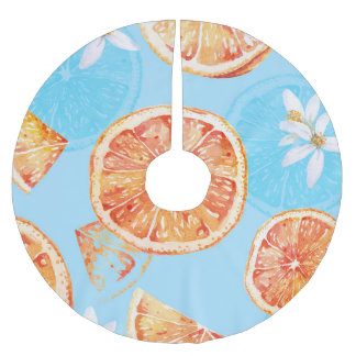 Tangerines Watercolor: Blue Luxurious Fabric Brushed Polyester Tree Skirt