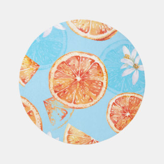 Tangerines Watercolor: Blue Luxurious Fabric Rug