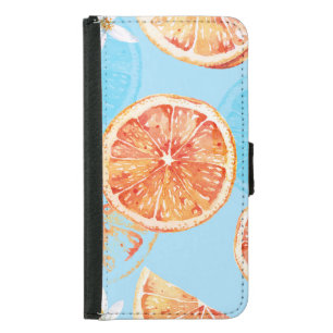 Tangerines Watercolor: Blue Luxurious Fabric Samsung Galaxy S5 Wallet Case