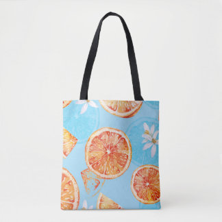 Tangerines Watercolor: Blue Luxurious Fabric Tote Bag