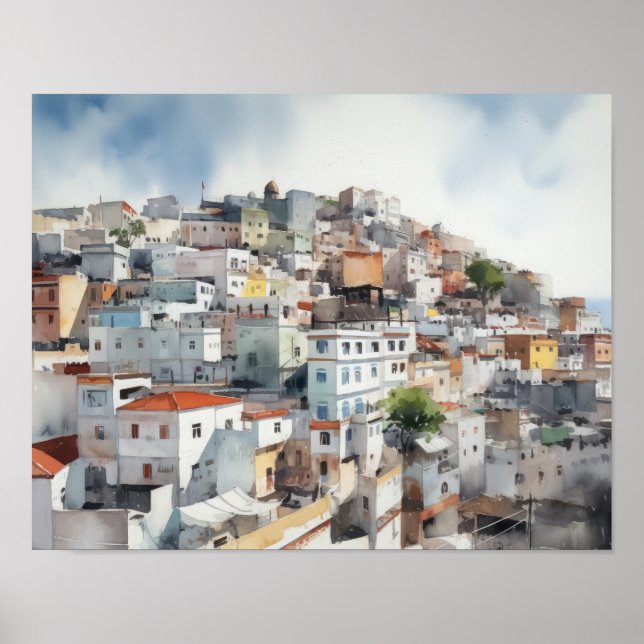 Tangier Morocco Watercolor Art Print Poster (Front)