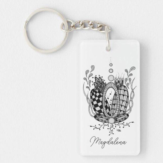 Tangle Art: Floral Design, Oval - Keychain (Front)