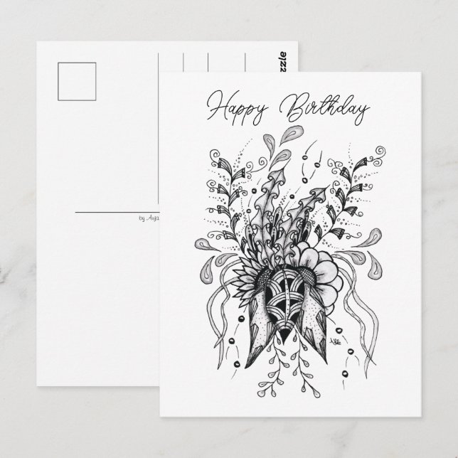 Tangle flower drawn postcard (Front/Back)