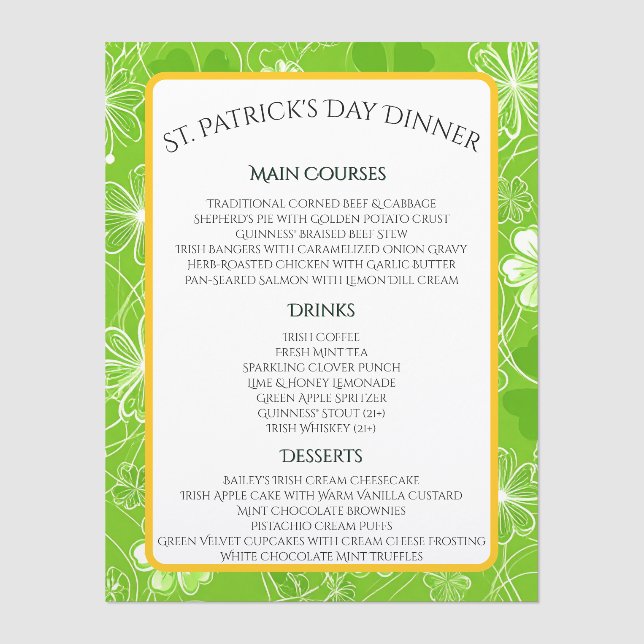 Tangle of Clovers Menu (Front)