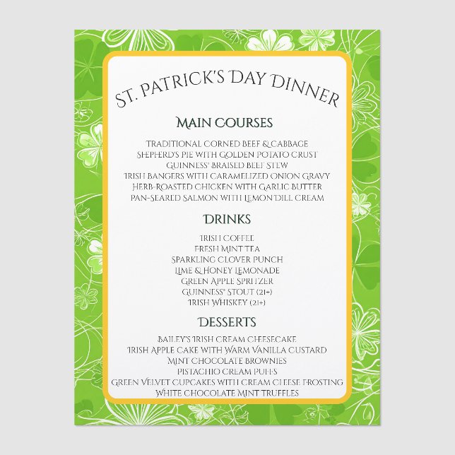 Tangle of Clovers Menu (Front)