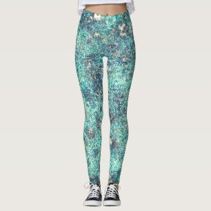 Tangle of threads or spongy cyan blue and gray leggings