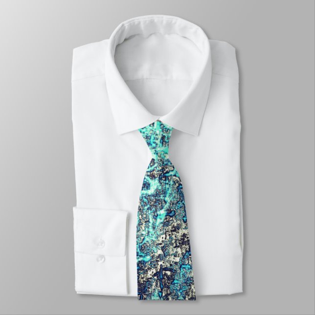 Tangle of threads or spongy cyan blue and gray neck tie (Tied)
