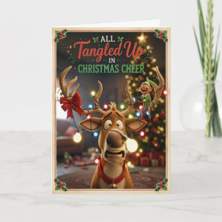 Tangled Christmas Cheer Funny Reindeer Holiday Card