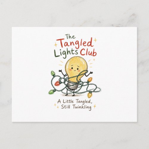 Tangled Christmas Lights Watercolor Postcard