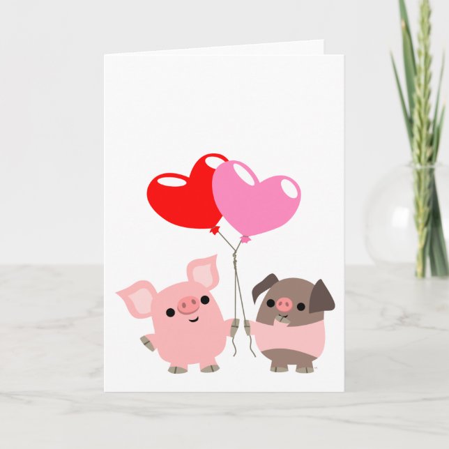 Tangled Hearts (Cartoon Pigs) greeting card (Front)