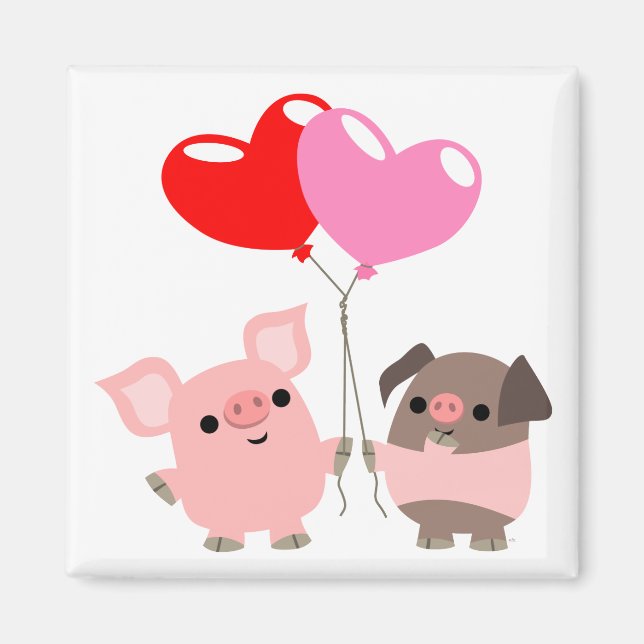 Tangled Hearts (Cartoon Pigs) Magnet (Front)