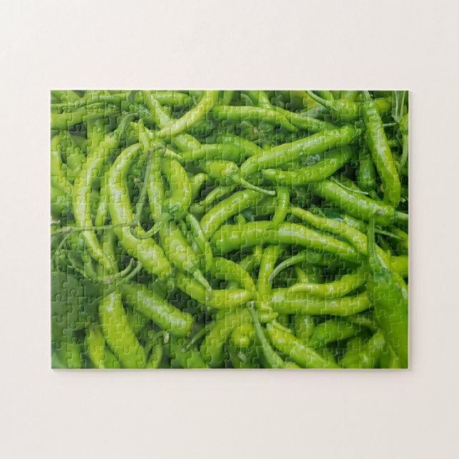 Tangled jumble of green hot peppers jigsaw puzzle (Horizontal)