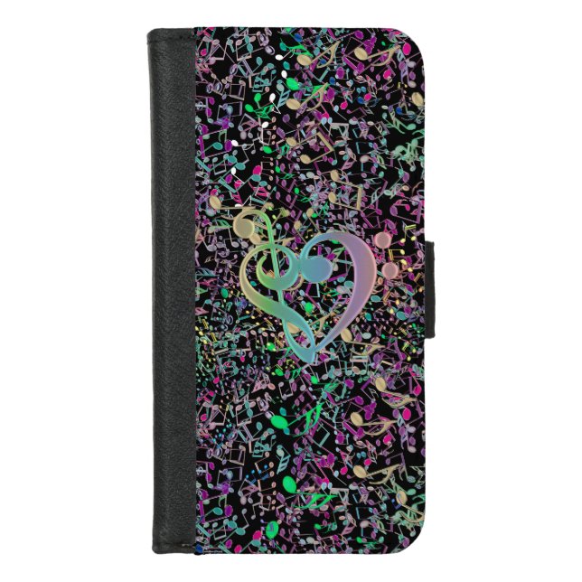 Tangled Music Notes Rainbow Clef Heart Wallet Case (Front)