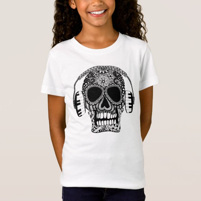 Tangled Skull with Headphones Girls Shirt (Front)