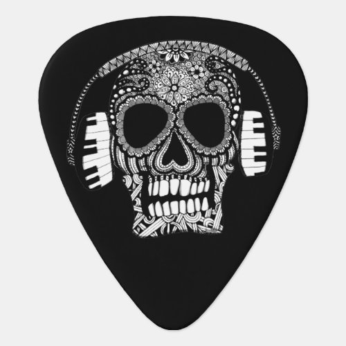 Tangled Skull with Headphones Guitar Pick
