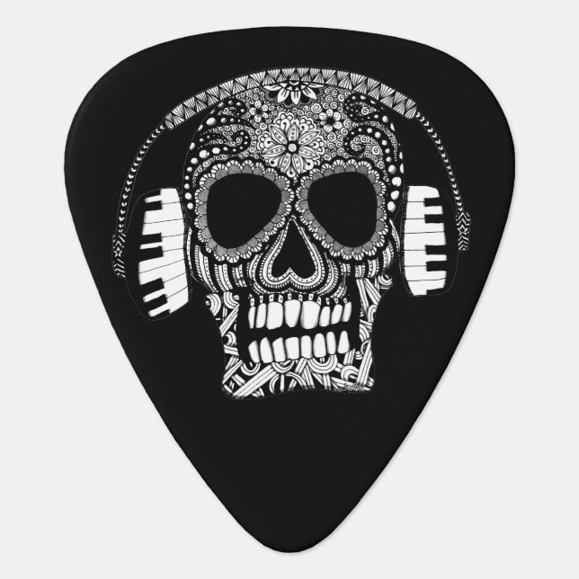 Tangled Skull with Headphones Guitar Pick (Front)