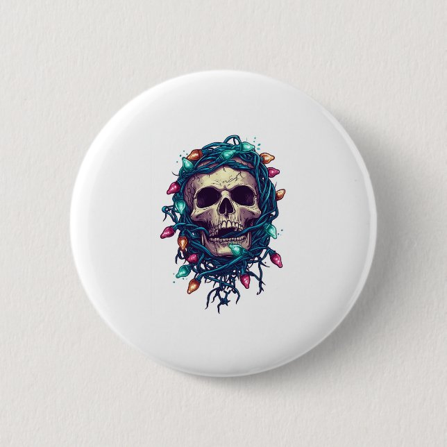 Tangled Skullmas � Funny Xmas Skeleton Button (Front)