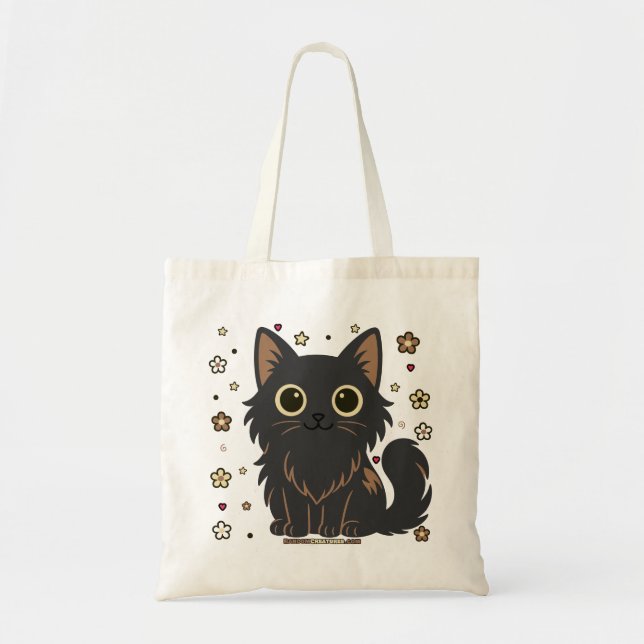 Tangled Tina Floral Cat Tote Bag (Front)