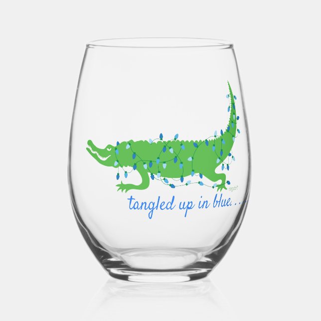 Tangled up in Blue Stemless Wine Glass (Front)
